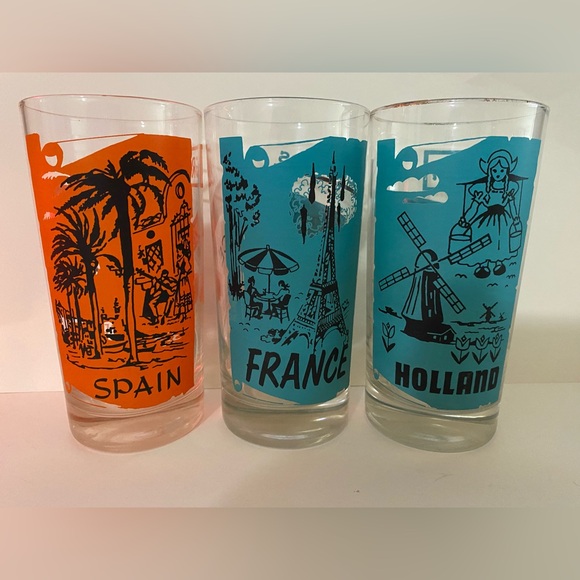 Set of vintage Libby highball Pan American destination glasses with cradle - Picture 5 of 10